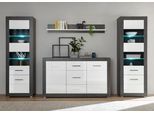 Wohnwand HOME AFFAIRE "Etero", grau (schwarz concret, weiß mdf hochglanz, applikation schwarz concret), B:314cm, Kastenmöbel-Sets, Wohnwand