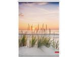 Seitenzugrollo LICHTBLICK ORIGINAL "Rollo Klemmfix, ohne Bohren, Verdunkelung, Nordseestrand - Rot Weiß", rot (rot, weiß, weiß), B:90cm H:150cm, Polyester, Rollos, Seitenzugrollo