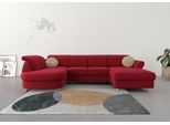 Wohnlandschaft SIT & MORE "Apulia U-Form", rot, B:304cm H:78cm T:192cm, Webstoff (100% Polyester);Struktur weich (90% Polyester, 10% Polyamid);Luxus-Microfaser Euphoria (100% Polyester), Sofas, Wohnlandschaft, wahlweise Bettfunktion, Bettkasten und Kopf- und Armteilverstellung