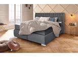 Boxspringbett LEONIQUE "Rumba", grau (dunkelgrau), B:170cm L:213cm, Samtoptik (100% Polyester), Komplettbetten, Boxspringbett, Taschenfederkern-Matratze in Härtegrad 3, in 4 Breiten, incl. Topper