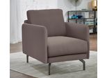 Sessel "CR.450, Designsessel, Loungesessel", beige (beigegrau 534, 26), B:70cm H:85cm T:95cm, NaturLEDER OSKAR (echtes Rindsleder);Chenille COCO (72% Polyester 15% Baumwolle 13% Polyacryl), CREATION BY ROLF BENZ, Sessel, Sessel, Armlehne sehr schmal, Breite 70 cm, Alugussfuß Umbragrau