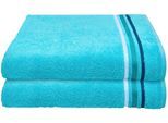 Duschtücher SCHIESSER "Skyline Color aus 100 % Baumwolle mit eleganter Streifenbordüre", blau (türkis), B:70cm L:140cm, Frottier, Frottier, Handtücher, Duschtücher, MADE IN GREEN by OEKO-TEX