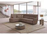 Ecksofa EGOITALIANO "Puffy, extravagant & edel, Retro Designsofa, hoher Sitzkomfort, L-Form", braun (mud), B:330cm H:88cm T:205cm, Luxus-Micofaser Lederoptik (100% Polyester) ist ein neues technisches Gewebe mit einem visuellen und taktilen Aspekt, der dem Nubuk sehr nahe kommt, mit innovativen Eigenschaften. Seine außerordentliche Weichheit kommt von einem exklusiven Produktionsprozess, der Unrei