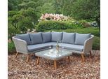 Garten-Essgruppe GARDEN PLEASURE "PAMPLONA", grau (grau, braun, grau, grau, braun), B:180cm H:75cm T:180cm, Aluminium, FSC-zertifiziertes Massivholz, Glas, Polyrattan, Sitzmöbel-Sets, Garten-Essgruppe, mit bequemer Polsterung