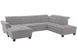 Wohnlandschaft HOME AFFAIRE "Solvei U-Form", silber, B:342cm H:104cm T:235cm, Struktur (100% Polyester);Luxus-Microfaser Lederoptik (100% Polyester);Luxus-Microfaser ALTARA NUBUCK (100% Polyester), Sofas, Wohnlandschaft, Sitztiefenverstellung und Federkern, wahlweise Kopfteilverstellung