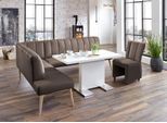 Eckbank EXXPO - SOFA FASHION "Costa, moderne Rückensteppung, bequem und elegant, hoher Holzfuß", braun (schlamm), B:197cm H:92cm T:265cm, Struktur: Webvelour, 100% Polyester, Sitzbänke, Eckbank, Frei im Raum stellbar