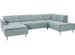 Wohnlandschaft HOME AFFAIRE "Janek Scandic Design, elegant und zeitlos U-Form", grün (mint), B:324cm H:81cm T:191cm, Struktur fein ( 100% Polyester);Struktur weich (92% Polyester, 8% Nylon);Struktur weich (92% Polyester, 8% Nylon), Sofas, Wohnlandschaft, mit Federkern und Keder in scandinavischem Design
