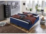 Boxspringbett "Romy", blau (navyblau), B:160cm L:200cm, Bezug Bettbox und Obermatratze: Strukturstoff (90% Polyester, 10% Nylon);Topper: Jersey (100% Polyester), ATLANTIC HOME COLLECTION, Komplettbetten, Boxspringbett, ohne Kopfteil, frei im Raum stellbar
