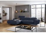 Ecksofa W.SCHILLIG "piedroo, Designsofa mit tollem Sitzkomfort, bequem und elegant, L-Form", transparent (blau z59), B:303cm H:70cm T:193cm, Longlife Xtra-Leder Z59: Glattleder mit modischer Prägung. Hautstärke 0, 9 - 1, 1 mm, Sofas, Ecksofa, Kopfteilverstellung, wahlweise mit Sitztiefenverstellung, Breite 303cm