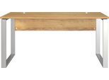 Schreibtisch GERMANIA "Altino", braun (navarra, eiche, nachbildung, silberfarben, navarra, eiche, nb), B:160cm H:75cm T:80cm, Tische, Schreibtisch, Kufen aus Metall, 2x Kabeldurchlass, Breite 160 cm, Made in Germany