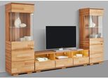 Wohnwand OTTO HOME "Vetro,Fronten Massivholz,Korpus Holzwekstoff,Griffmulden", beige (kernbuche teilmassiv), Holzwerkstoff Kernbuchefarben (Korpus)/ Massivholz Kernbuche (Front), Holz teilmassiv, Kastenmöbel-Sets, Wohnwand, Böden teilweise versetzbar, bei TV Teil Kabeldurchführung