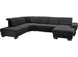 Wohnlandschaft HOME AFFAIRE "Cornwall U-Form", schwarz, B:360cm H:84cm T:253cm, Struktur fein (100% Polyester);Luxus-Microfaser weich (90% Polyester, 10% Polyamid), Sofas, Wohnlandschaft, inkl. Sitztiefenverstellung, wahlweise mit Bettfunktion