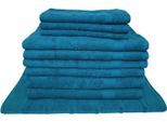 Handtuch Set DYCKHOFF "Planet", blau (petrol), 10 Stk., Frottier, Frottier, Obermaterial: 100% Baumwolle, Handtuch-Sets, Handtuch Set, Umfangreiches Badezimmer Komplett-Set inklusive Badvorleger