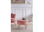 Polsterhocker SALESFEVER "Calm Gepolsterter Hocker mit Charme", rosa (rose, gold), B:52cm H:41cm T:52cm, Metall, Samt (100% Polyester), Hocker, Polsterhocker, mit hohem Sitzkissen