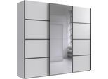 Schwebetürenschrank WIMEX "Jork Kleiderschrank mit Spiegel, schwarze Metallgriffe", weiß (weiß, abgesetzt graphit), B:270cm H:208cm T:65cm, Holzwerkstoff, Schränke, Schwebetürenschrank, Schrank in verschiedenen Größen und Innenausstattungsvarianten