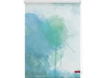 Seitenzugrollo LICHTBLICK ORIGINAL "Klemmfix Motiv Aquarell" Gr. 7, blau (blau, grün, weiß), B:120cm H:150cm, Polyester, Rollos, Seitenzugrollo, bedruckt