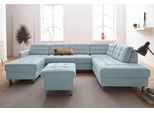 Wohnlandschaft SIT & MORE "Picasso U-Form", blau (aqua), B:294cm H:80cm T:196cm, Luxus-Microfaser ALTARA NUBUCK (100% Polyester) / Struktur fein (100% Polyester);Luxus-Microfaser ALTARA NUBUCK (100% Polyester);Luxus-Microfaser ALTARA NUBUCK (100% Polyester) / Struktur (100% Polypropylen), Sofas, Wohnlandschaft, wahlweise mit Bettfunktion und Bettkasten