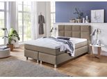 Boxspringbett, beige (schwarz, beige), B:155cm L:210cm, Bezug Bett: Feinstruktur 100% Polyester;Bezug Bonnell-Federkernmatratze: 100% Polyester;Bezug Kaltschaummatratze: 100% Polyester;Bezug Tonnentaschenfederkernmatratze: 80% Baumwolle, 20%Polyester;Topper: Komfortschaum mit Bezug 100% Polyester, WESTFALIA SCHLAFKOMFORT, Komplettbetten, Boxspringbett, mit Topper