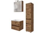 Badmöbel-Set WELLTIME "Welltime Möbel Baabe Waschtisch-Set 3tlg. oder 5tlg.", braun (wotaneiche), Set 5 3tlg.: Waschtisch 60cm breit, Spiegelschrank 60cm breit, Seitenschrank, Holzwerkstoff, Kastenmöbel-Sets, Badmöbel-Set, gedämpfte Scharniere und Softclose-Funktion, inklusive LED-Beleuchtung