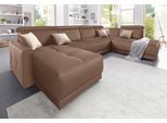 Wohnlandschaft DOMO COLLECTION "Ava moderne Sitzheftung mit toller Doppelnaht, komfortabel, U-Form", braun (espresso), B:351cm H:84cm T:222cm, Zierkissen: Microfaser PRIMABELLE (100% Polyester);Struktur (100% Polyester);Microfaser PRIMABELLE (100% Polyester);Kunstleder SOFTLUX;Struktur fein (100% Polyester), Sofas, Wohnlandschaft, mit Federkern, wahlweise mit Kopfteilverstellungen