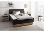 Boxspringbett OTTO HOME "JENNA in verschiedenen Farben und Breiten erhältlich", schwarz (carbone), B:184cm L:216cm, Komplettbetten, Boxspringbett, LED-Beleuchtung, mit zertifizierten, recycelten Bezugsstoffen