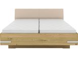 Holzbett MUSTERRING "Savona, Bettgestell, Bettrahmen, teilmassiv Bianco-Eiche", beige (weiß, neutral), B:180cm L:210cm, Betten, Holzbett, Kopfteil Kunstleder Champagner, Details in Chrom, verschiedene Größen