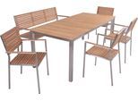 Garten-Essgruppe GARDEN PLEASURE "Tischgruppe »DALLAS/DENVER Set 01«", schwarz (schwarz, blank), Teak FSC 100%, Sitzmöbel-Sets, Garten-Essgruppe, 4 Stühle (stapelbar), 1 Bank, Tisch LxB: 200x90 cm