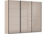 Schwebetürenschrank RAUCH "Kleiderschrank Schrank Garderobe Schlafzimmerschrank SCALE-FYRA", beige (fango, glas fango, griffleisten schwarz), B:271cm H:223cm T:68cm, Holzwerkstoff, Schränke, Schwebetürenschrank, edle viergeteilte Türen mit Glas-Front viele Farben MADE IN GERMANY