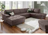 Wohnlandschaft HOME AFFAIRE "Puccini U-Form", braun (nuss), B:340cm H:86cm T:224cm, Luxus-Microfaser (100% Polyester);Luxus-Microfaser ALTARA NUBUCK (100% Polyester);Luxus-Microfaser Lederoptik (100% Polyester), Sofas, Wohnlandschaft, mit Federkern, Sitztiefenverstellung, Kontrastnaht