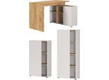 Büromöbel-Set GERMANIA "Adrano", weiß (kaschmir, navarra, eiche, nachbildung), B:272cm H:145cm T:60cm, Arbeitsmöbel-Sets, Büromöbel-Set, mit integriertem Sideboard