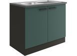 Spülenschrank OPTIFIT "Palma", grün (steingrün, antrhazit, antrhrazit), B:100cm H:84,8cm T:60cm, Holzwerkstoff, Schränke, Spülenschrank, Breite 100 cm, inklusive Einbauspüle