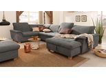 Wohnlandschaft HOME AFFAIRE "Lyla U-Form", grau (stone), B:352cm H:81cm T:214cm, Feinstruktur weich (100% Polyester);Luxus-Microfaser Lederoptik (100% Polyester);Microfaser PRIMABELLE (100% Polyester), Sofas, Wohnlandschaft, wahlweise mit Rückenfunktion und zusätzlich mit Bett + Bettkasten