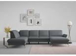 Wohnlandschaft SIT & MORE "Fashion U-Form", grau (dunkelgrau), B:338cm H:84cm T:207cm, Sofas, Wohnlandschaft, wahlweise mit Kopfteilverstellung, Vorziehsitz, motorisch, Nickelfüße