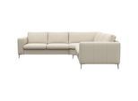 Ecksofa FLEXLUX "Fiore, gleichschenklig, super Sitzkomfort durch Kaltschaum im Sitz", weiß (warm weiß), B:257cm H:85cm T:92cm, 100% Echteder, Sofas, Ecksofa, breite Armlehnen, Füße Alu+schwarz
