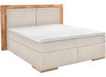 Boxspringbett HOME AFFAIRE "Cup", beige, B:210cm L:206cm, Bezug: Luxus-Microfaser (100% Polyester);Bezug: Microfaser (100% Polyester), Komplettbetten, Boxspringbett, mit Massivholzrahmen, mit Topper, in 2 Härtegraden, in 3 Breiten