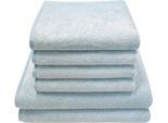 Handtuch Set DYCKHOFF "Motion", blau (eisblau), 6 Stk., Walkfrottier, Walkfrottier, Obermaterial: 100% Baumwolle, Handtuch-Sets, Handtuch Set, Made in Germany; 4 Handtücher (50x100cm), 2 Duschtücher (70x140cm)