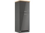 Kühlumbauschrank KOCHSTATION "KS-Milan", grau (grau hochglanz), B:60cm H:166cm T:60cm, MDF, Schränke, Kühlumbauschrank, Kühlschrankumbau 60 cm, matte oder hochglänzende Fronten