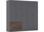 Kleiderschrank RAUCH "Drehtürenschrank Schrank Garderobe Schlafzimmerschrank KODA", grau (graumetallic, atlantic oak dunkel), B:226cm H:210cm T:54cm, Holzwerkstoff, Schränke, Kleiderschrank, mit asymmetrisch angeordneten Schubladen MADE IN GERMANY