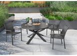 Garten-Essgruppe DESTINY "COSTA ARONA", grau (anthrazit), Aluminium, Sitzmöbel-Sets, Garten-Essgruppe, 4 Sessel, 1 Tisch ausziehbar Ø 145/199x75cm, Aluminium