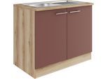 Spülenschrank OPTIFIT "Bella", rot (rostrot, wildeiche, wildeiche), B:100cm H:84,8cm T:60cm, Holzwerkstoff, Schränke, Spülenschrank, Breite 100 cm, mit Edelstahl-Einbauspüle