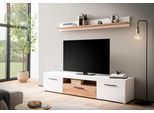 Wohnwand HOME AFFAIRE "Salerno, moderne Anbauwand, Wohnzimmer-Set, Weiß mit Eiche Evoke Dekor", weiß (weiß, eiche evoke), B:205cm H:180cm T:45cm, Holzwerkstoff, Kastenmöbel-Sets, Wohnwand, enthält Lowboard + Wandboard, Metallgriffe, 205 cm breit