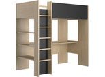 Hochbett GAMI "Nael", braun (eiche rookwood nachbildung, schwarz, eiche rookwood nachbildung, eiche rookwood nachbildung), B:112cm H:192cm L:205cm, Hochbetten, Hochbett, Hochbett 90 / 200 mit Schreibtisch