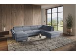 Wohnlandschaft HOME AFFAIRE "Calypso U-Form", grau (grau, blau), B:334cm H:85cm T:227cm, 100%Polyester, Sofas, Wohnlandschaft, wahlweise mit motorischer Relaxfunktion