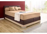 Boxspringbett MAINTAL "Lago", braun (cappucinofarben, braun), B:147cm L:210cm, Bezug Kopteil und seitliche Unterbox wahlweise Microvelours aus 100% Polyester oder Kunstleder;DIe Obermatratze ist bei beiden Bezugsqualitäten mit Microfaser (100% Polyester) bezogen, Unterseite 100% Baumwolle;Das Kopfteil ist bei Microvelours an den Ecken abgerundet, bei Kunstleder gerade;Bezug der Oberseite aus strap
