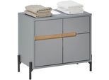 Waschbeckenunterschrank BASIC BY BALCULINA "Avanto B/H/T 60x55x35 cm", grau (hellgrau matt, schwarz), B:60cm H:55cm T:35cm, FSC-zertifizierter Holzwerkstoff, Schränke, Waschbeckenunterschrank, Breite 60cm, Softclose für Türen, FSC-Mix 70%