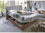 Boxspringbett HOME AFFAIRE "Blomen", grau (hellgrau), B:162cm L:224cm, Komplettbetten, Boxspringbett, mit Walnuss-Dekor, mit Bettkasten, verschiedene Härtegrade, mit Topper
