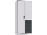 Kleiderschrank WIMEX "Cottbus, in weiß oder grau modern kombiniert mit graphitfb.Schubladen", weiß (weiß, grafit), B:90cm H:199cm T:58cm, Holzwerkstoff, Schränke, Kleiderschrank, mit 4 Schubladen, wahlweise mit oder ohne Spiegel