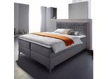 Boxspringbett HOME AFFAIRE "Coos", grau (anthrazit, orange), B:169cm L:212cm, Bezug Topper 100% Polyester;Kunstleder, Komplettbetten, Boxspringbett, mit besonderer Steppung im Kopfteil, 3 Matratzenarten, 2 Härtegrade