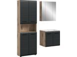 Badezimmer-Set WELLTIME, schwarz (nox oak nb, sschwarz matt), B:135cm H:185cm T:46cm, Holzwerkstoff, MDF, Kastenmöbel-Sets, Badezimmer-Set, Florenz, Badkombination 4-tlg.,Nox Oak NB, inkl. Waschbecken