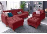 Ecksofa EXXPO - SOFA FASHION "Elio, kompakt, bequem & zeitloses Design, Breite 217cm, L-Form", rot (bordeaux), B:217cm H:84cm T:157cm, Luxus-Kunstleder;NaturLEDER (echtes Rindsleder) in Sitz und Rücken. Korpus in passendem Kunstleder SOFTLUX bezogen, Sofas, Ecksofa, wahlweise mit Bettfunktion